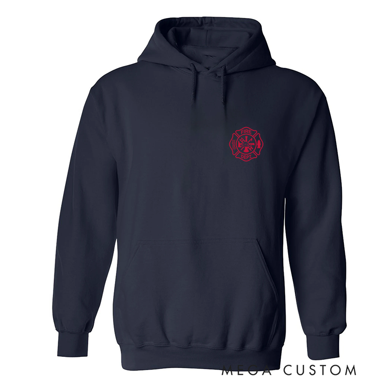 Personalized Firefighter Hoodie Custom Last Name and Fire Dept Maltese Cross Design Gift for Firefighter