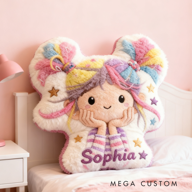 Personalized Cute girl Initial Name Pillow Christmas Gift for Kids Family