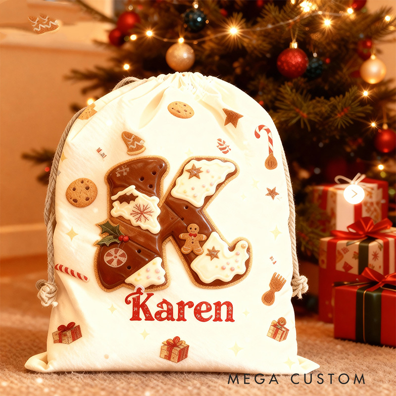 Personalized Cookie Alphabet Christmas Bag for Kids with Name Dessert Christmas Sack Holiday Santa Sack for Baking Lovers Christmas Gift