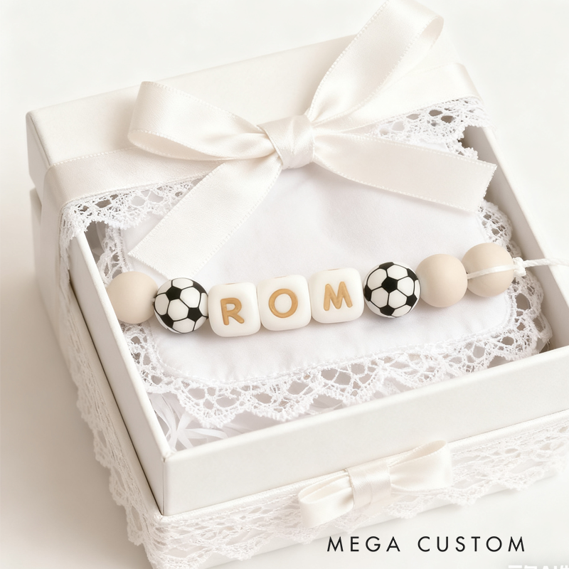 Personalized Soccer Pacifier Clip Add Newborn Baby Boy or Girl Name Custom Baby Shower New Soccer Mom Gift