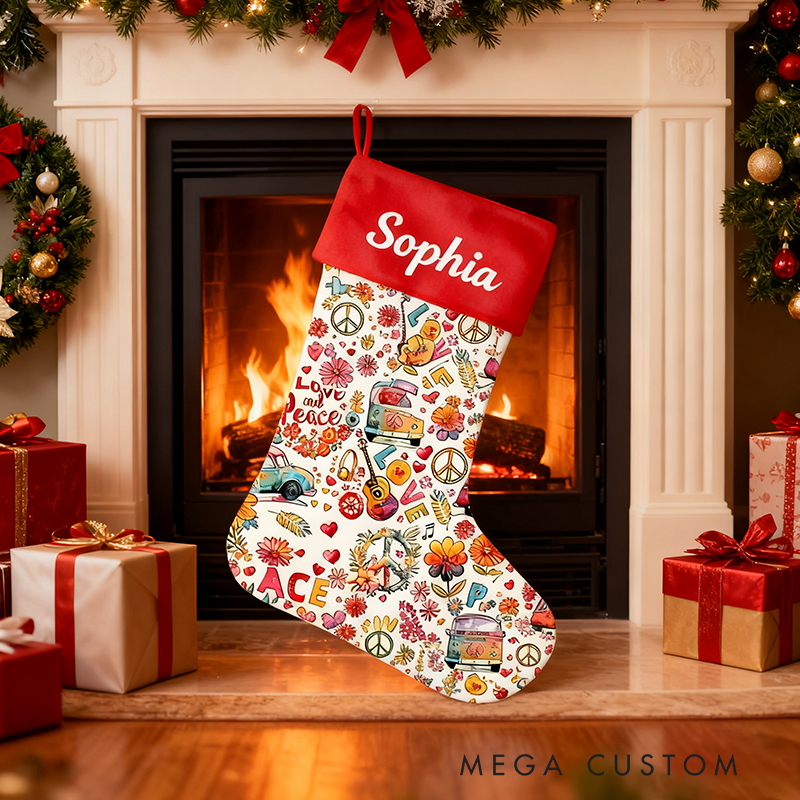 Personalized Hippie Soul Custom Name Hippie Accent Christmas Sock for Kifs and Family Gift
