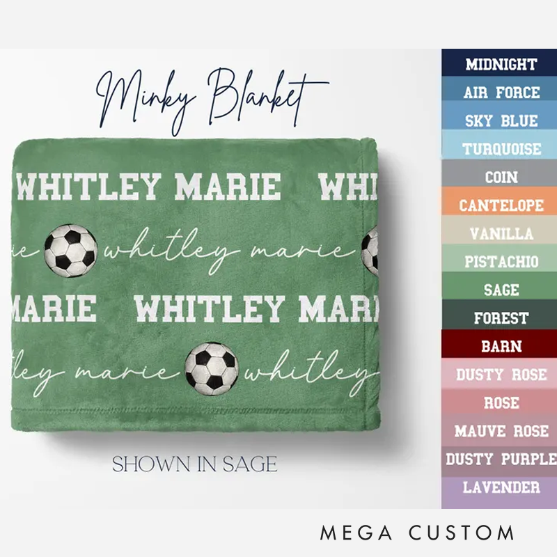 Personalized Soccer Baby Blanket Set Name Soft Fleece Sport Design Perfect Baby Shower or Newborn Gift