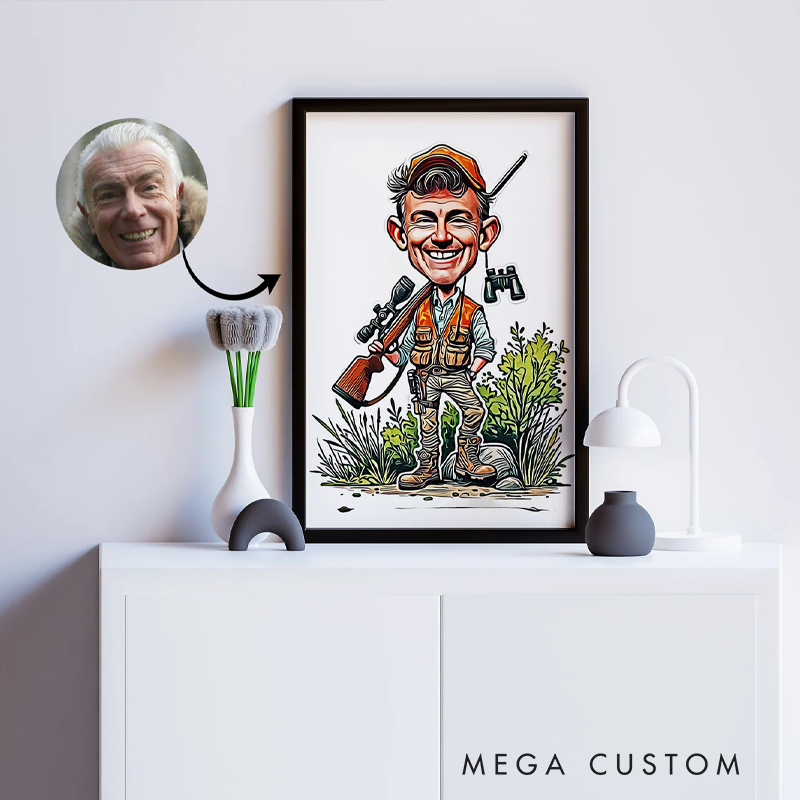 Personalized Hunter Cartoon Portrait Custom Caricature from Photo Unique Hunting Gift Fun Hunting Cartoon Art Perfect for Hunters