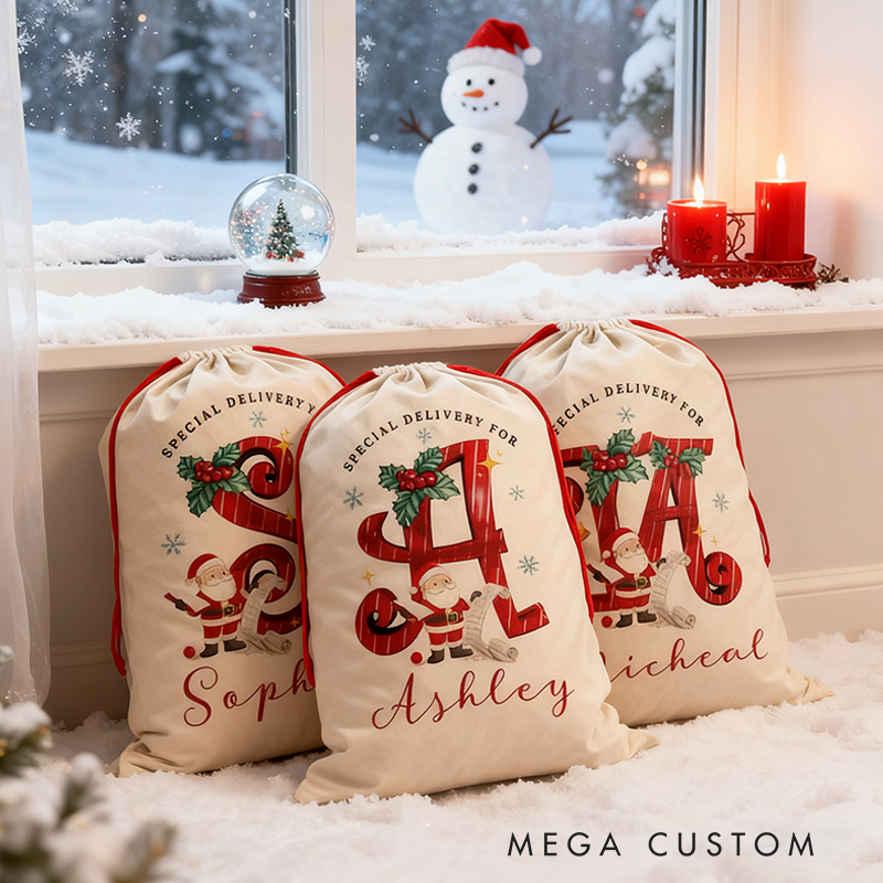 Personalized Name and 26 Letters Christmas Sack Special Delivery Kids Sack for Christmas Custom Christmas Family Sack