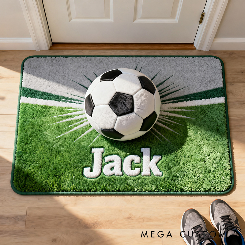 Personalized Soccer Field Door Mat with Custom Name for Sports Enthusiasts