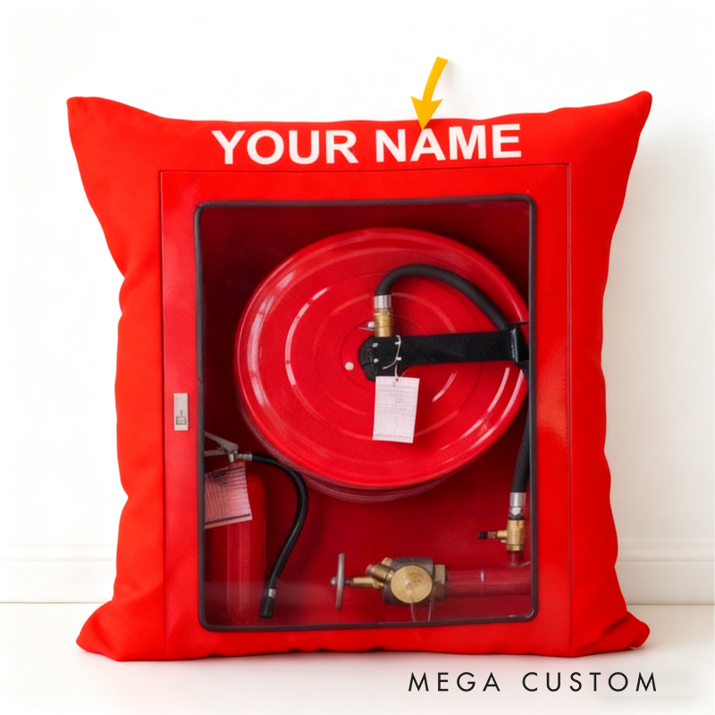 Personalized Fire Hose Cabinet Pillow with Custom Name Unique Gift for Firefighters and Fire Safety Enthusiasts