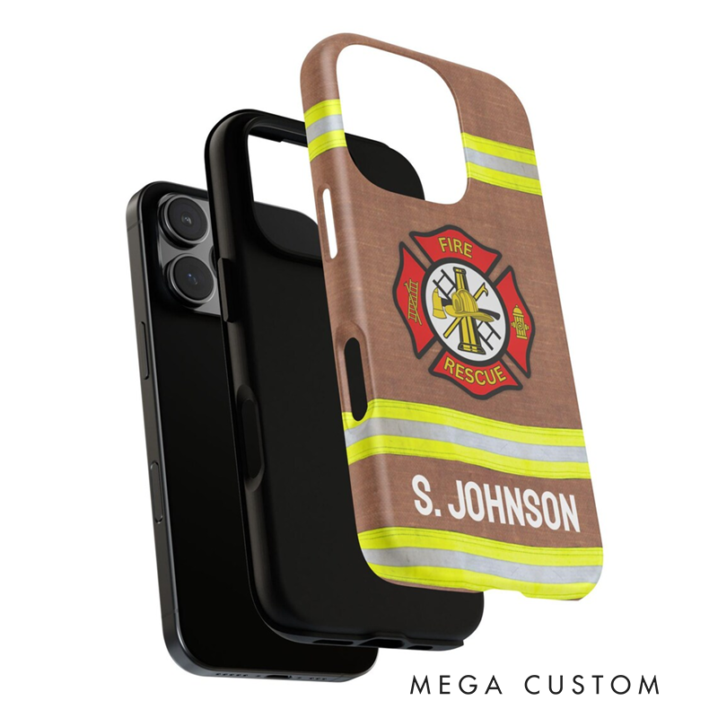 Personalized Firefighter Phone Case Custom Name Reflective Stripes Perfect Gift for Firefighters Fire Rescue Enthusiasts
