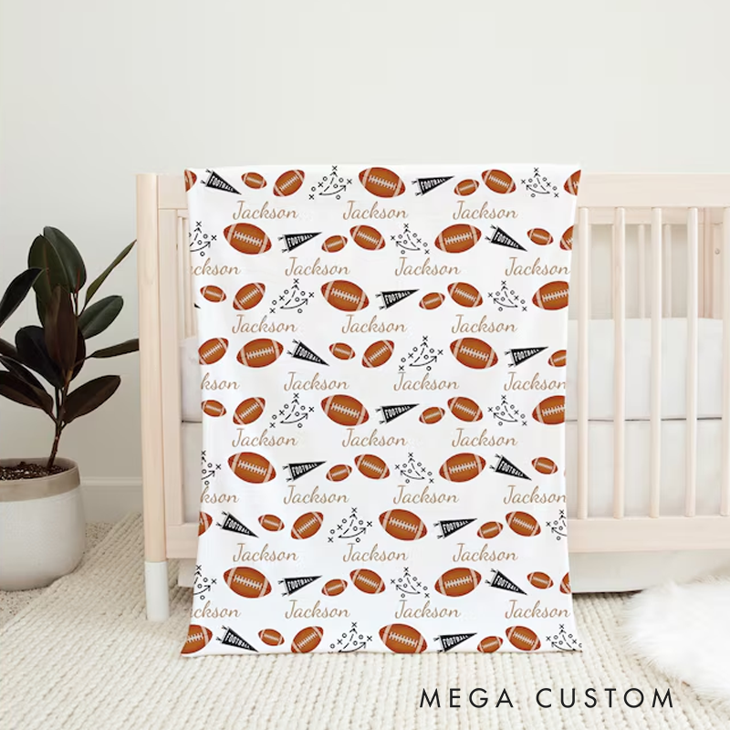 Personalized Shower Gift Sports Baby Blanket Set Name Soft Fleece Sport Design Perfect Baby Shower or Newborn Gift
