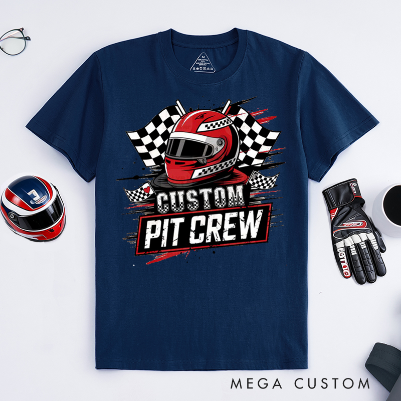 Personalized Racing Pit Crew T-Shirt Custom Name Motorsport Team Tee Gift for Racers and Crew Members