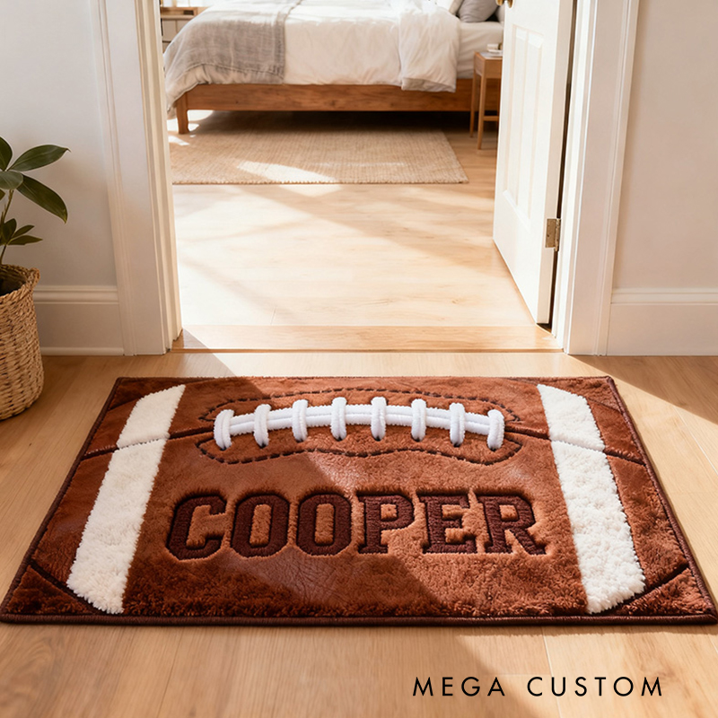 Personalized Football Shaped Door Mat with Custom Name for Football Fans