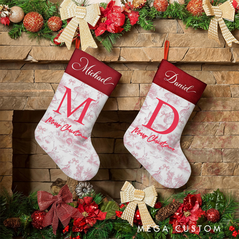 Personalized Toile De Jouy Ballet Christmas Stocking Dance Lover Christmas Gift for Family Friends Kids