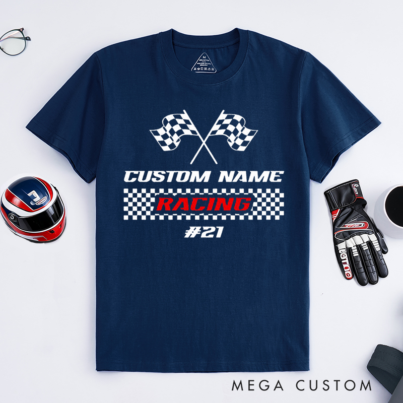 Personalized Racing T-Shirt Custom Name and Number Race Team Tee Gift for Racers and Racing Lovers