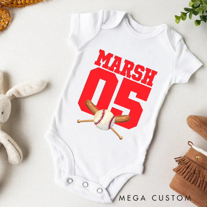 Personalized Football Basketball Sport Theme 100% Cotton Game Day Baby Bodysuit with Name and Number Birthday Baby Shower Gift for Newborns