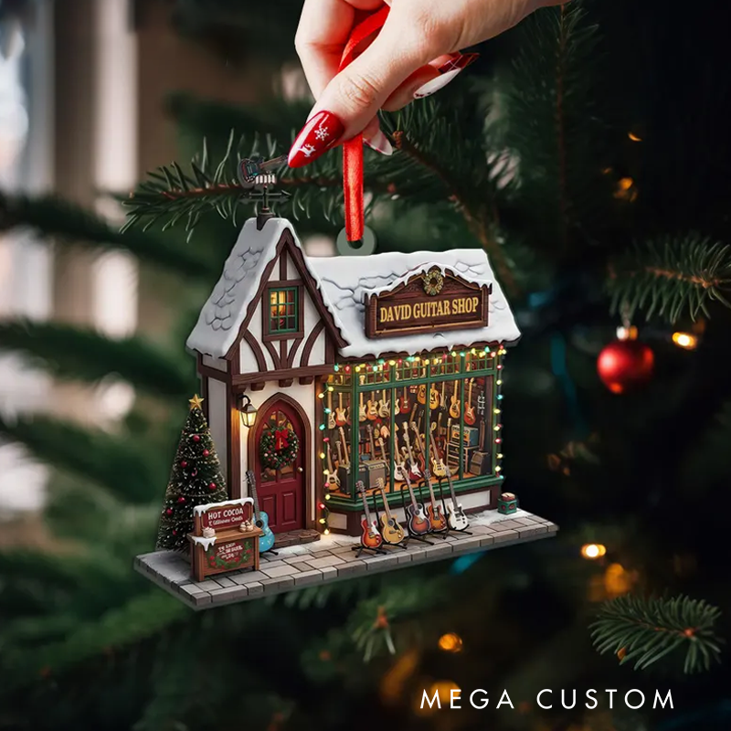 Personalized Guitar Shop Christmas Ornament Custom 2D Flat Ornament Musical Instrument Gift For Guitar Lover