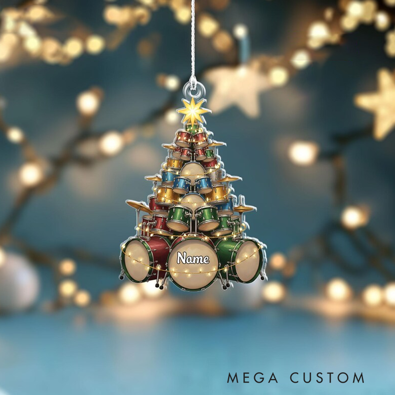Personalized Drum 2D Flat Acrylic Ornament Custom Drummer Christmas Ornament Musician Tree Decor Gift for Drum Players