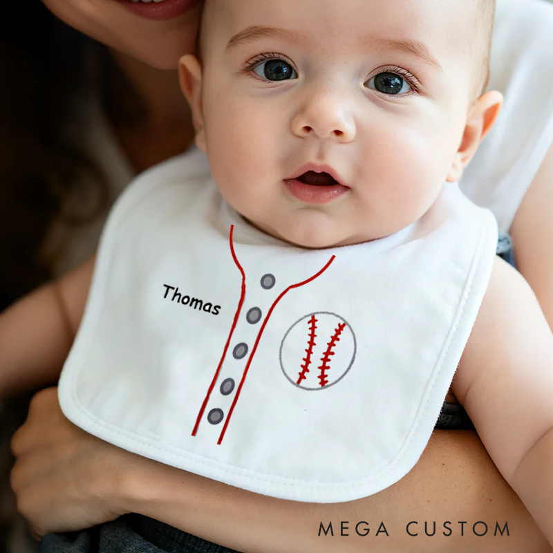 Personalized Baseball Baby Bib Baby Bib with Name Feeding Accessory Baby Shower Welcome Christmas Gift for Baby Kid