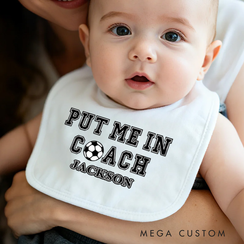 Personalized Soccer Quote Name Custom Baby Gift Funny Sports Fan Cute Playtime Outfit Soft Comfortable Baby Bib