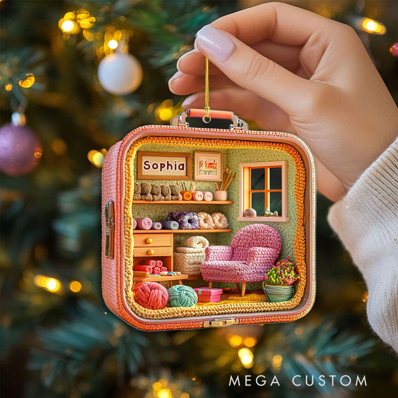 Personalized Crochet Room Faux Crochet Acrylic Ornament Knitting Christmas Ornament Gift for Knitting Lovers