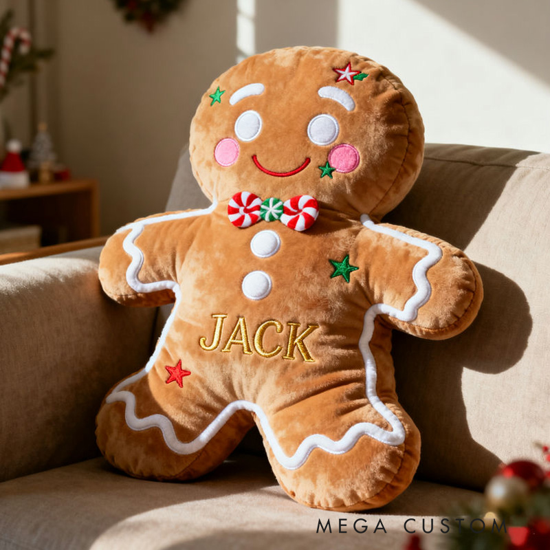 Personalized Gingerbread Man Pillow Custom Name Festive Christmas Decor Cozy Plush Cushion for Kids Holiday Gift Cute Decorative Accent for Home