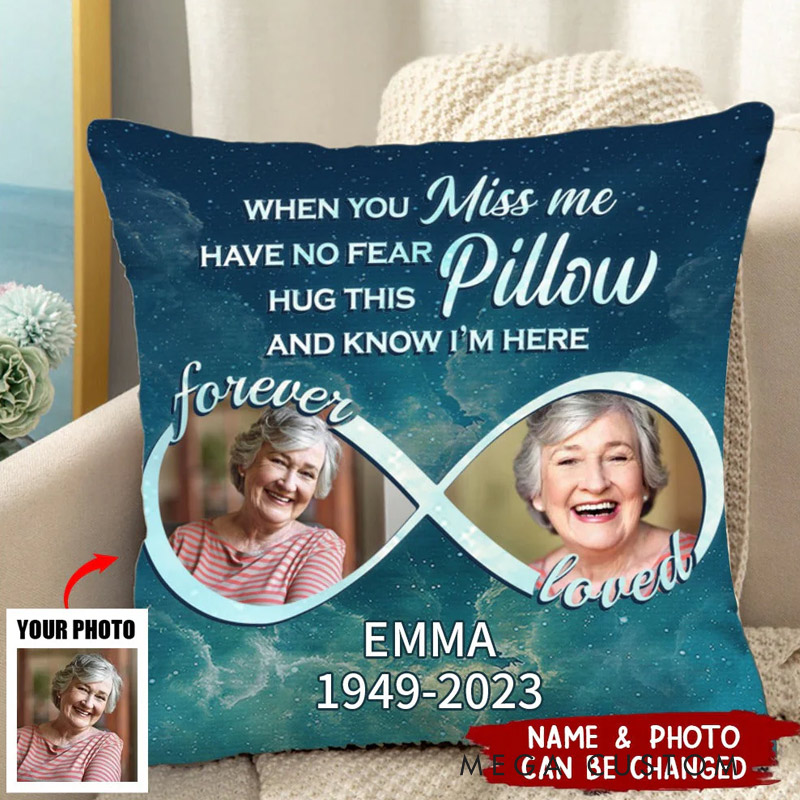 Personalized Memorial Pillow Custom Photo Hug This Pillow When You Miss Me Double Sided Pillow Sympathy Memorial Gift for Family 