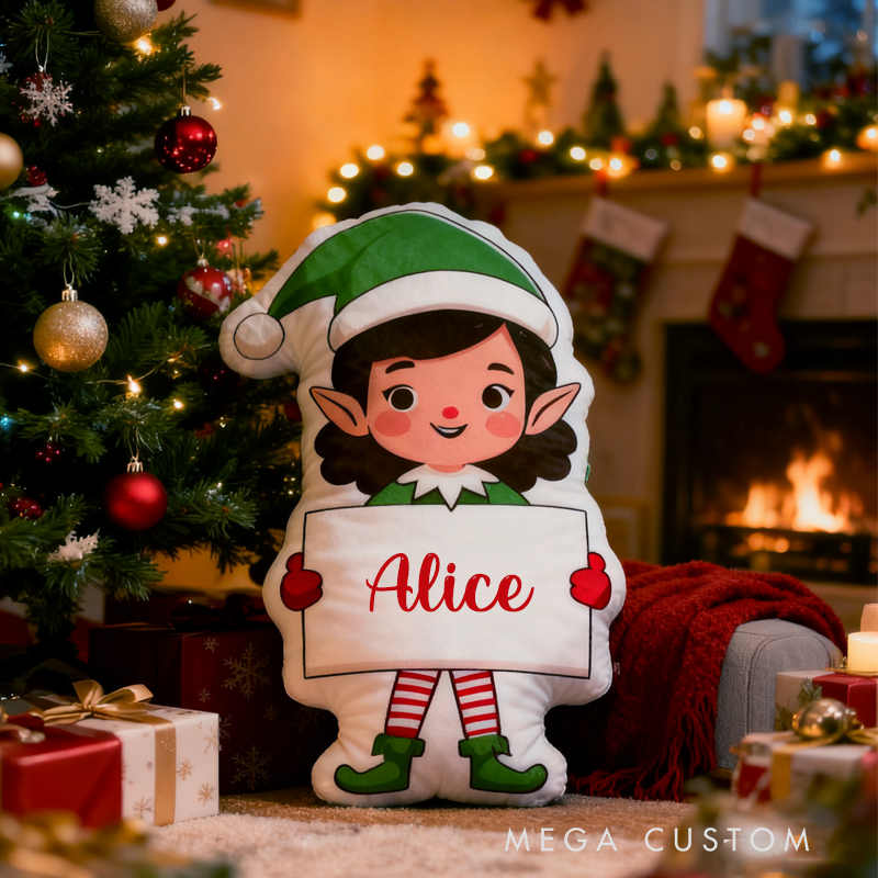 Personalized Cartoon Cute Elf Waterproof with Name Pillow Christmas Gift for Kids Family