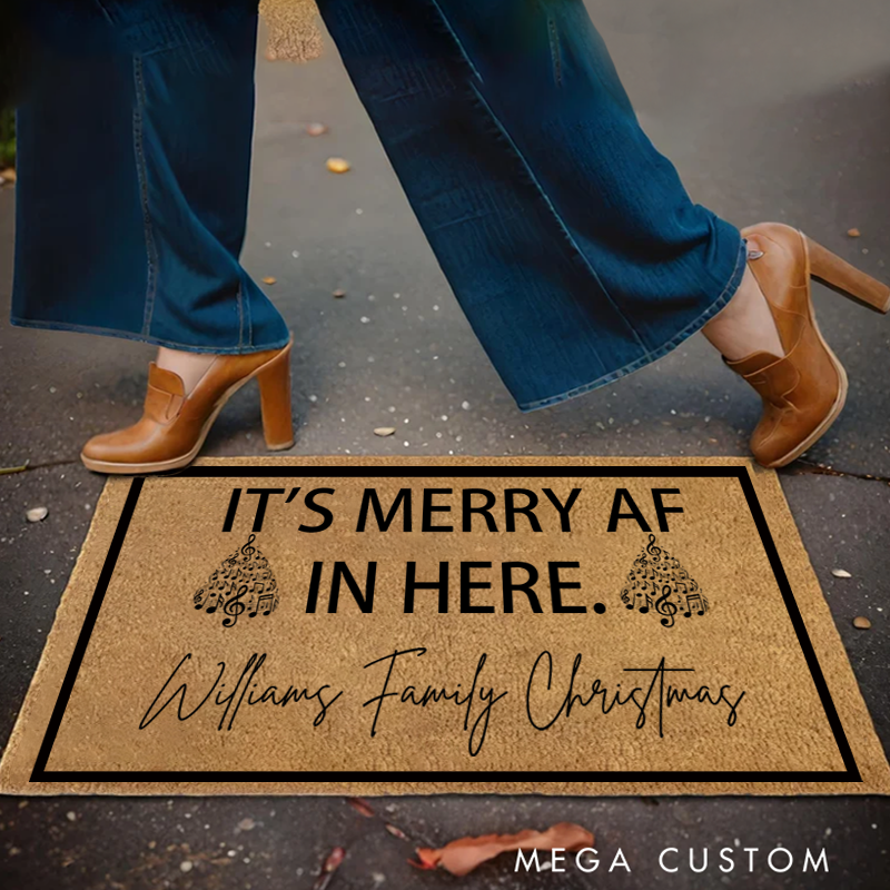 Personalized It's Merry AF in Here Doormat Funny Christmas Welcome Mat Holiday Decor Christmas Decor Holiday Doormat