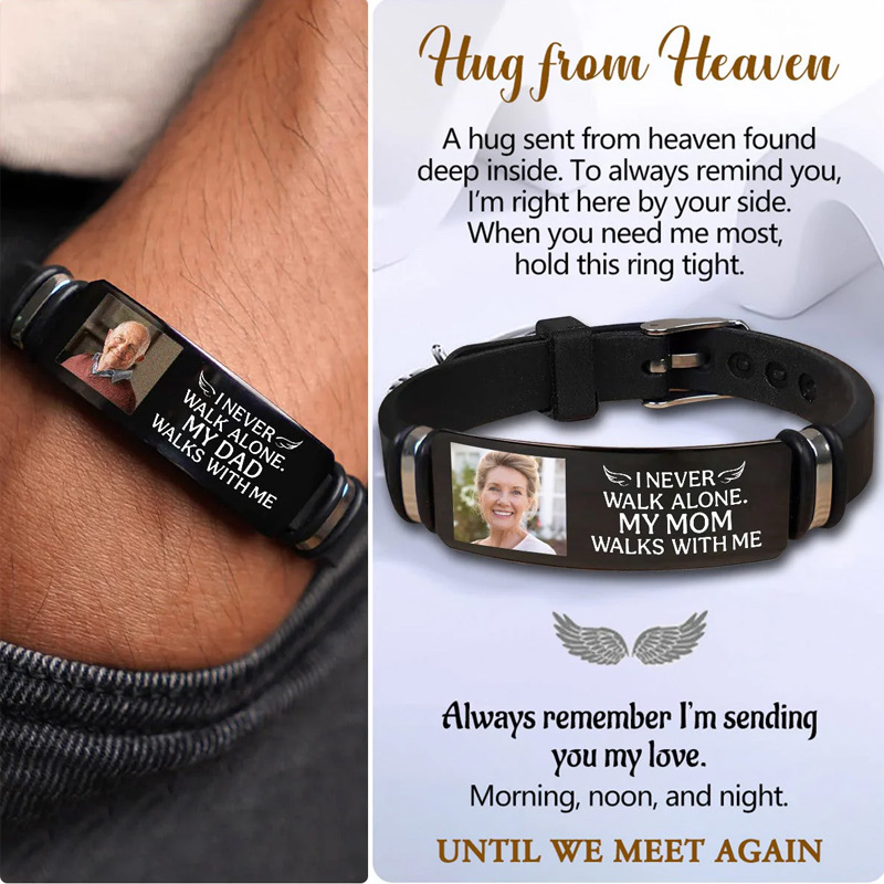 Personalized Photo Bracelet You Never Walk Alone Memorial Keepsake Custom Photo Engraved Bracelet Sympathy Gift