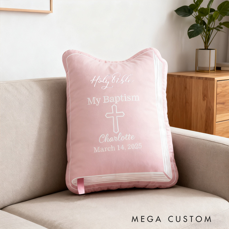 Personalized Baptism Bible Pillow with Name and Date Home Decor KJV Bible Pillow Children's Bible Keepsake For Baby Religious Gift for Faith Milestone