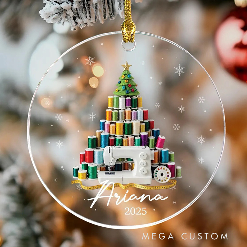 Personalized Sewing Spool Christmas Tree Ornament for Sewing Lovers