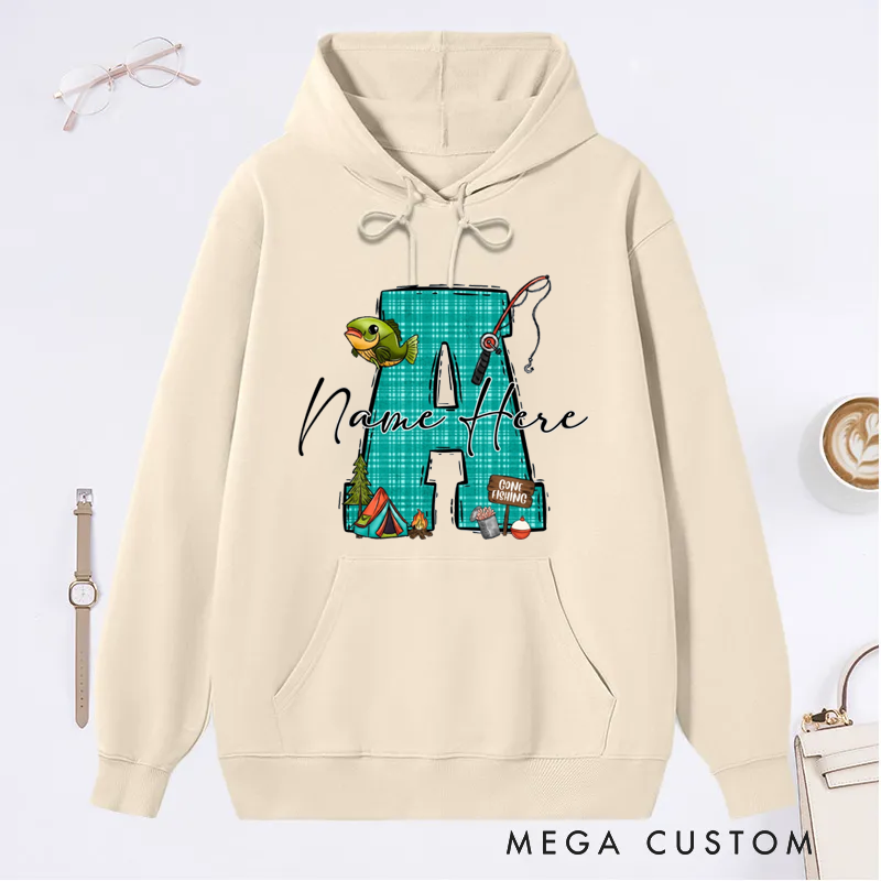 Personalized Fishing Hoodie Custom Name and Letter Sweatshirt Perfect Gift for Anglers Cozy and Stylish Outdoor Apparel