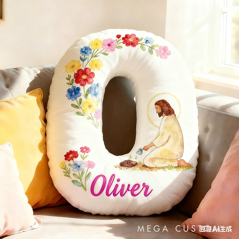 Personalized Jesus Sowing Seeds Letter Pillow with Custom Name Home Decor Christian Colorful Floral Pillow Religious Gift for Her