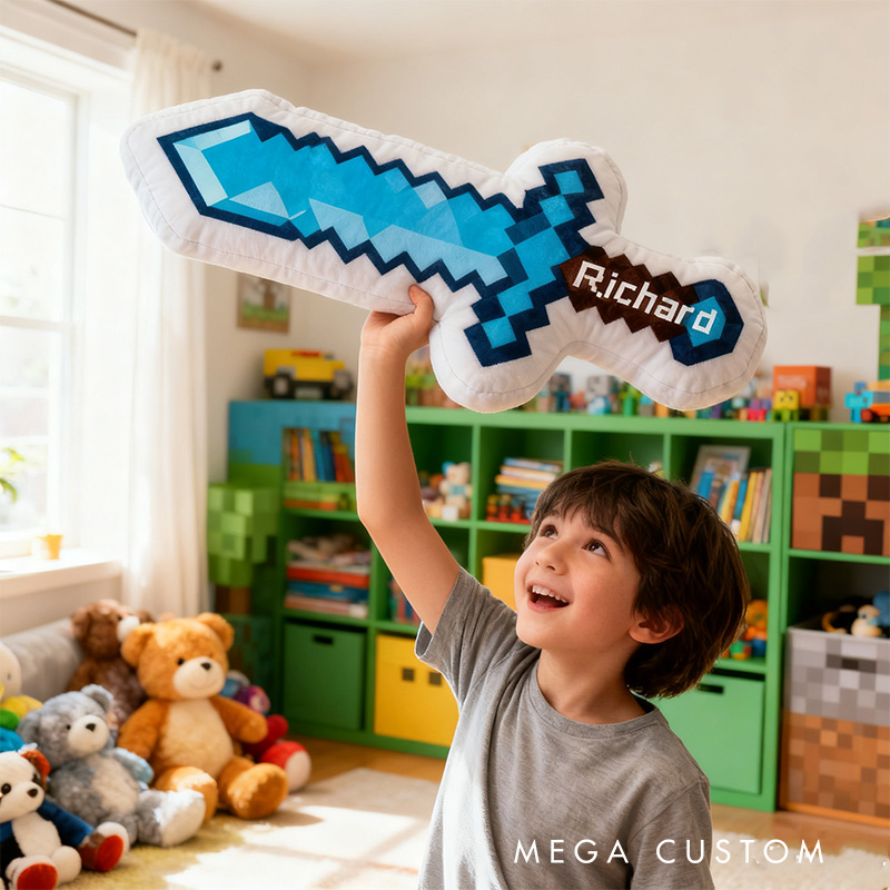 Personalized Pixel Sword Shaped Pillow for Game Lovers Plush Pillow Christmas Gift for Kids