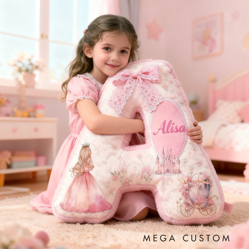 Personalized Pink Dream Fairy Tale Princess with Name Pillow Christmas Gift for Kids 