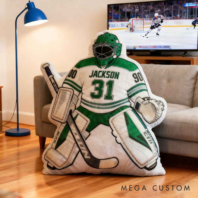 Personalized Ice Hockey Goalie-Shaped Pillow with Custom Name and Number for Ice Hockey Fans