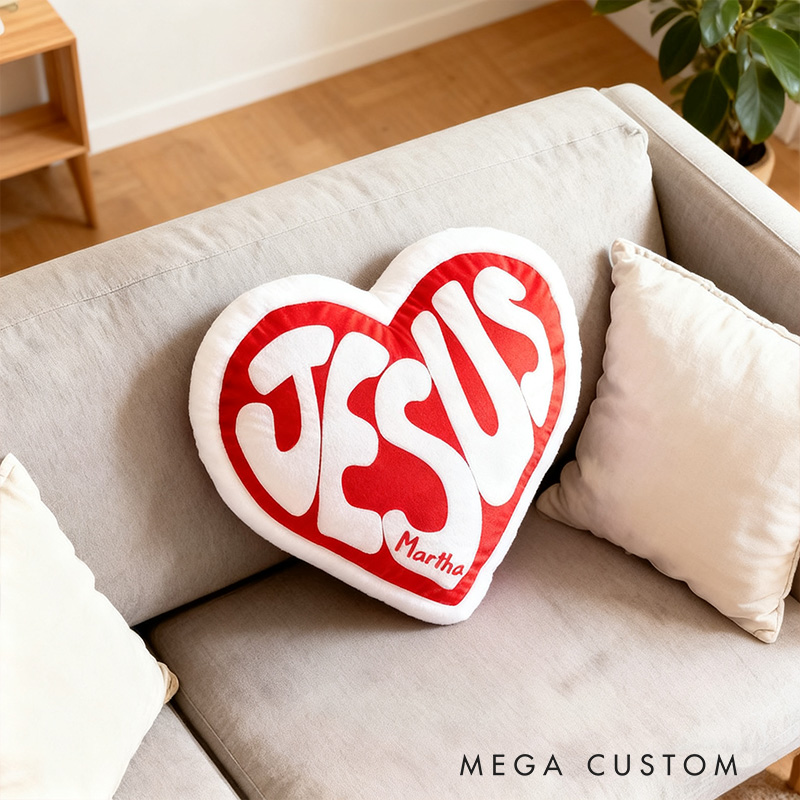 Personalized Jesus Heart Pillow with Custom Name Hoom Decor Religious Christian Gift for Her Faith Gift for Family