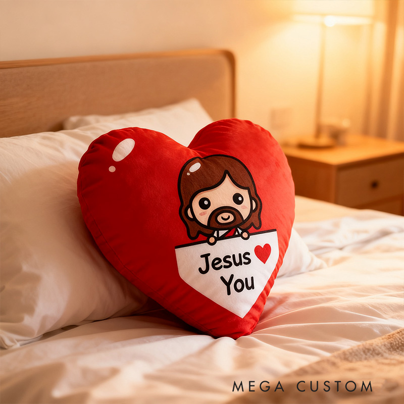 Personalized Jesus Love You Heart Pillow with Custom Name Hoom Decor Religious Christian Gift for Her Faith Gift for Family