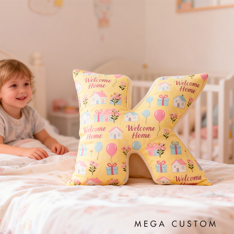Personalized Welcome Home Letter Pillow Graphic 3D Print Soft Decorative Cushion for New Homeowners Cozy Housewarming Gift Living Room Decor