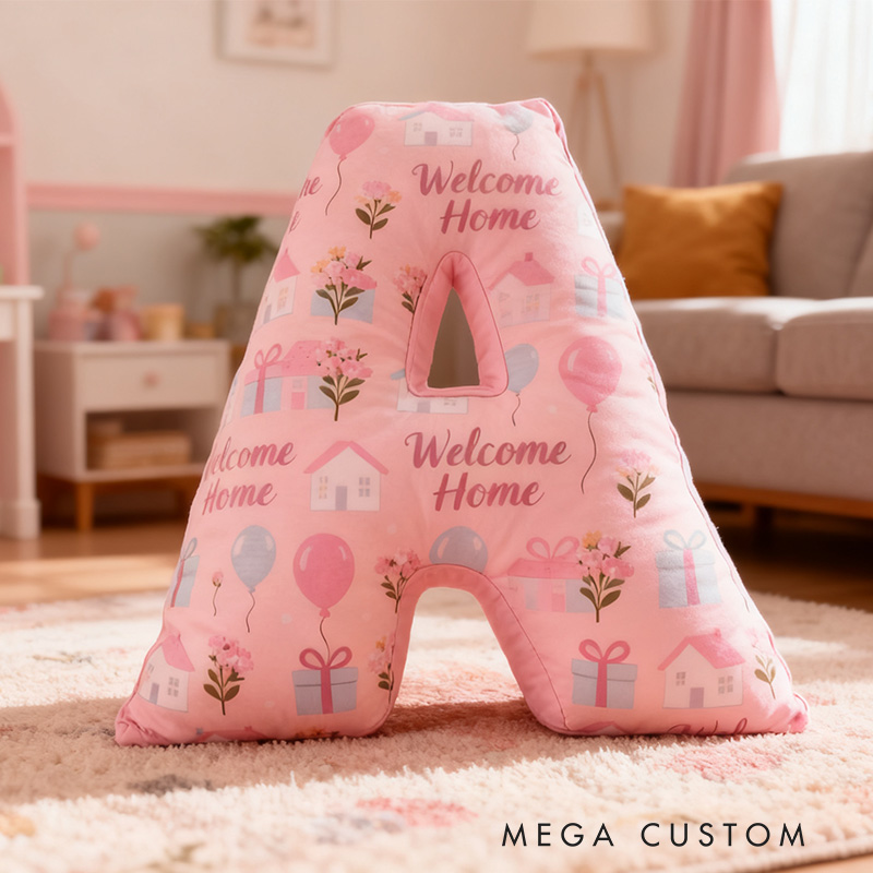 Personalized Welcome Home Letter Pillow Graphic 3D Print Soft Decorative Cushion for New Homeowners Cozy Housewarming Gift Bedroom Decor
