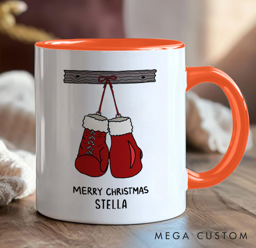Personalized Christmas Fitness Mug with Santa Boxing Gloves Mug Gift Motivational Coffee Cup for Fitness Enthusiasts Bodybuilders and Gym Lovers