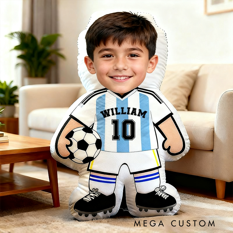 Personalized Soccer Player Pillow with Custom Face and Jersey Number