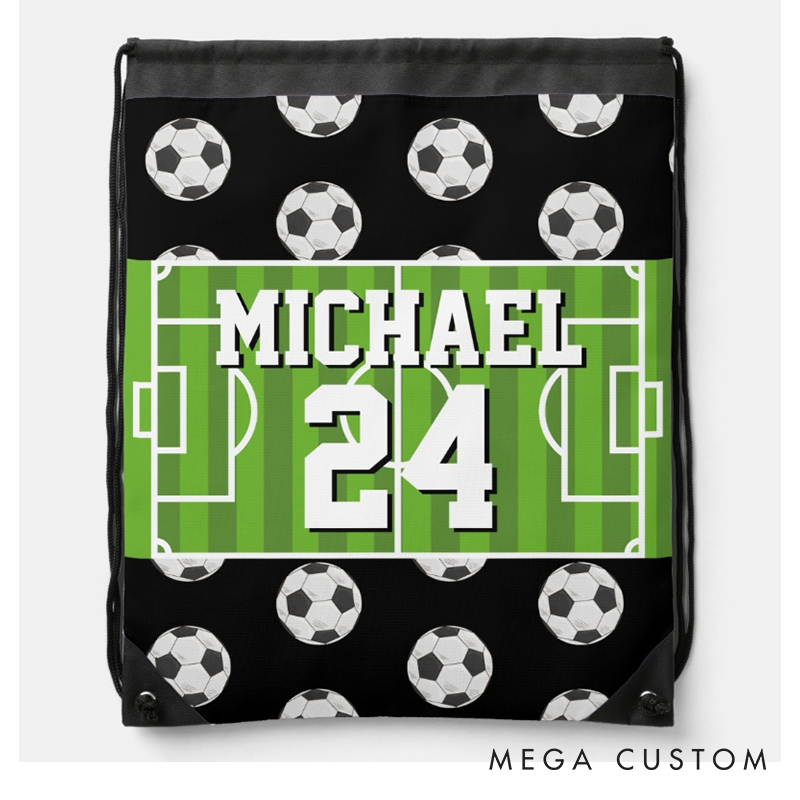 Personalized Soccer Drawstring Bag with Custom Name and Number for Soccer Fans