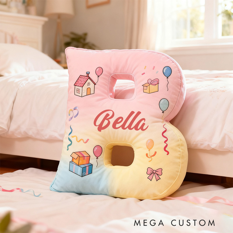 Personalized Letter Pillow Graphic 3D Print Custom Name Design Soft Decorative Cushion with Pastel Colors Charming Gift for Kids Moving Gift