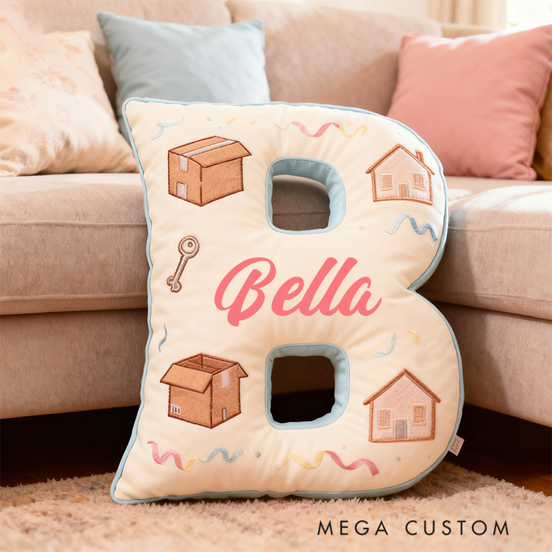 Personalized Housewarming Letter Pillow Graphic 3D Print Custom Name Design Soft Decorative Cushion for New Home Cozy Gift with Moving Day Theme