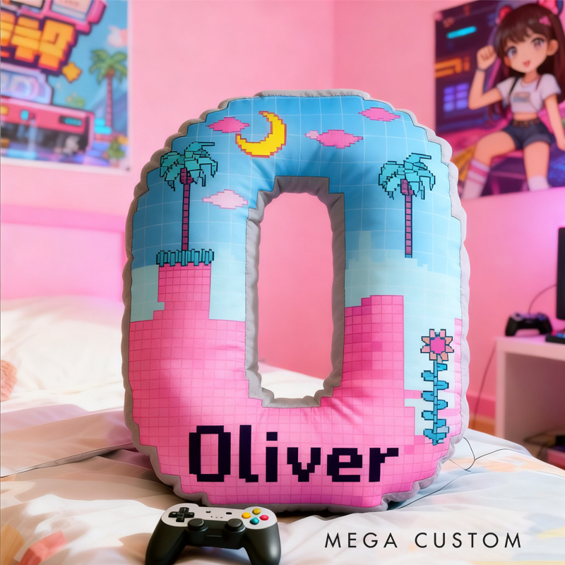 Personalized Cute Mosaic Elements Initials with Name Graphic 3D Print Pillow Christmas Gift for Kids 