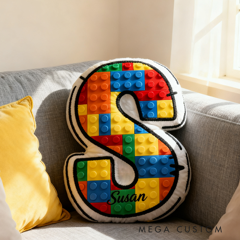 Personalized Graphic 3D Print Building Bricks Alphabet Pillow Funny Kid Pillow Gift for Geek Lover