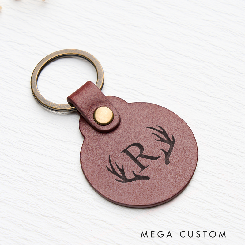 Personalized Leather Keychain for Men Custom Round Keychain with Name Engraved Leather Key Chain Anniversary Gift for Him Groomsmen Gift Birthday Gift