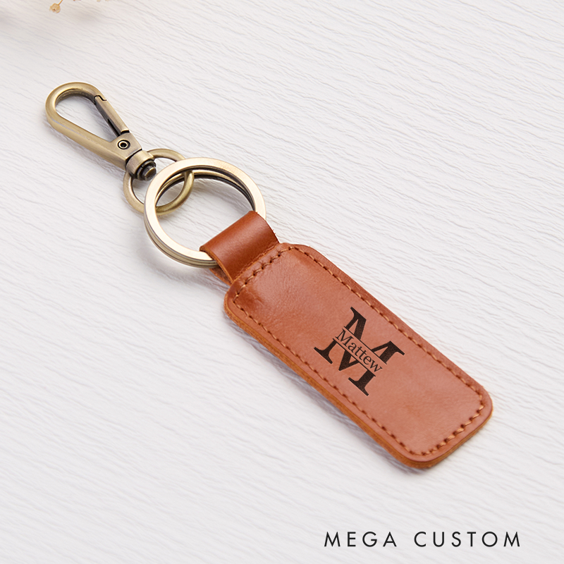 Personalized Leather Keychain for Him Custom Keychain with Name Engraved Leather Key Chain Anniversary Gift Groomsmen Gift Birthday Gift for Him