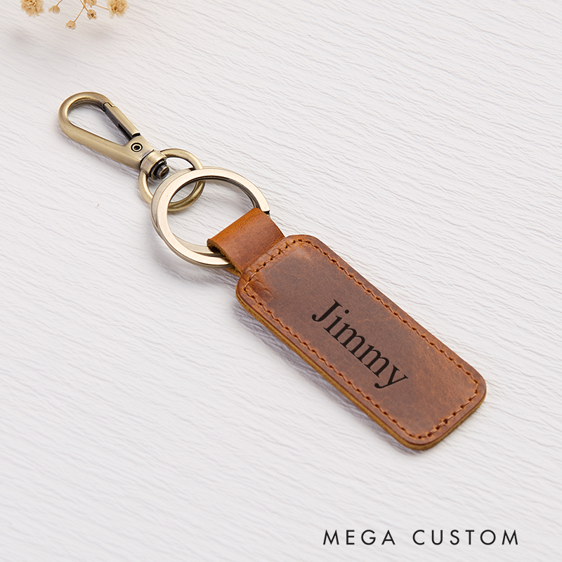 Personalized Leather Keychain for Him Custom Keychain with Name Engraved Leather Key Chain Anniversary Gift Groomsmen Gift Birthday Gift for Him