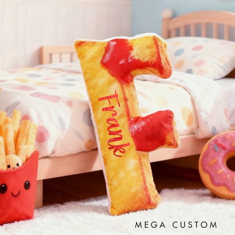 Personalized Cute French Fries Initials with Name Graphic 3D Print Pillow Christmas Gift for Kids 
