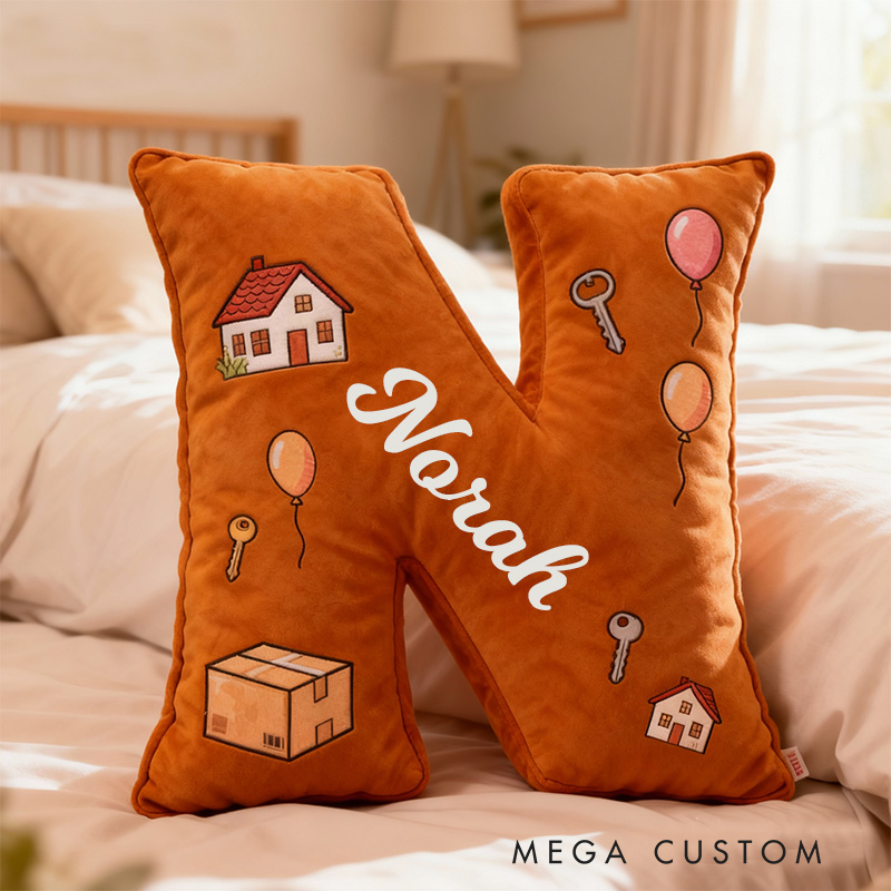 Personalized Letter Pillow Custom Name Design Soft Decorative Cushion with Home and Key Theme Perfect Gift for New Home Decor Graphic 3D Print 